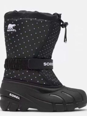 Sorel Flurry Print Adjustable Polka Dots Boots Black  Girl's 7 NEW w/o Box